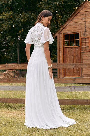 Vintage Ivory Chiffon Boho brudekjole med blonder